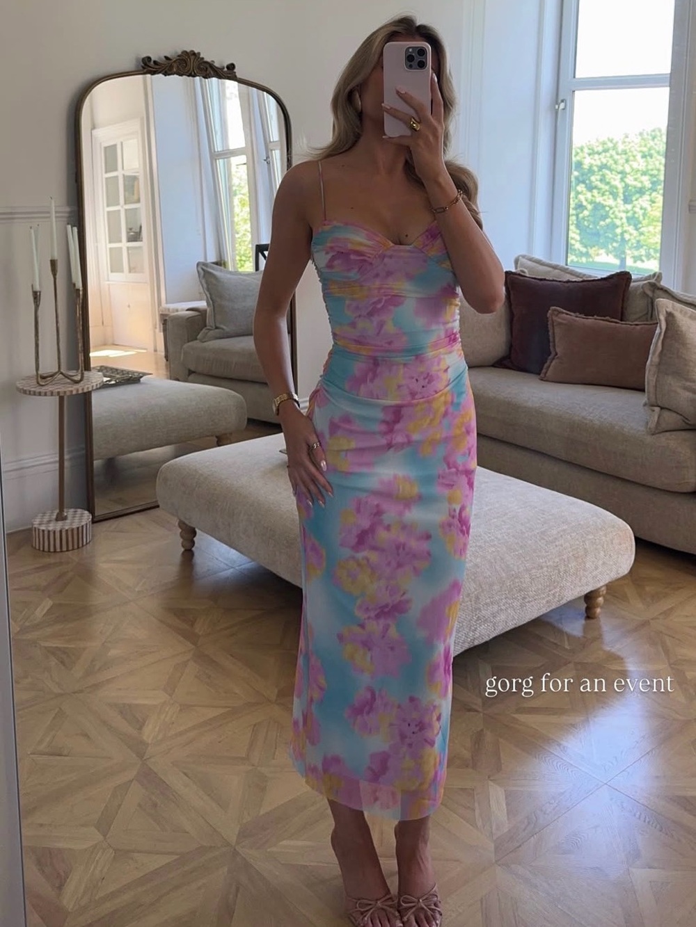 Zara, S, Printed Tulle Pastel Floral Dress in Blue, Pink & Yellow